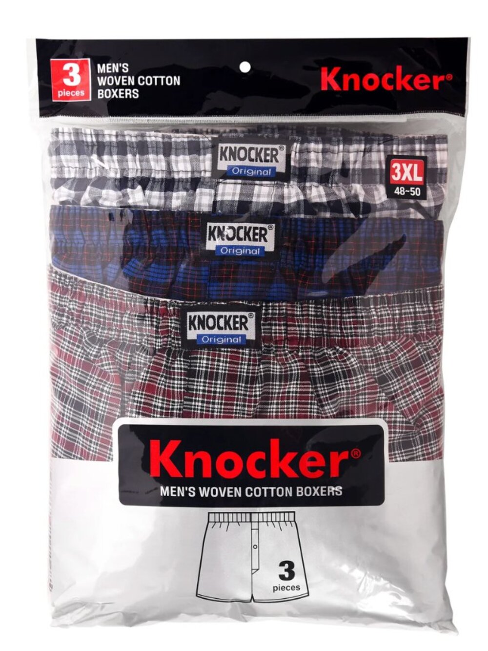$10 SALE Knocker Men's PACK OF 3 Plaid Boxer Shorts (TB4500_3PK)